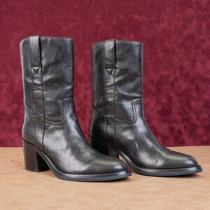 Jeffrey Campbell Wmn Desert Cowboy Western Black Leather Pull Tab Boots sz 7.5